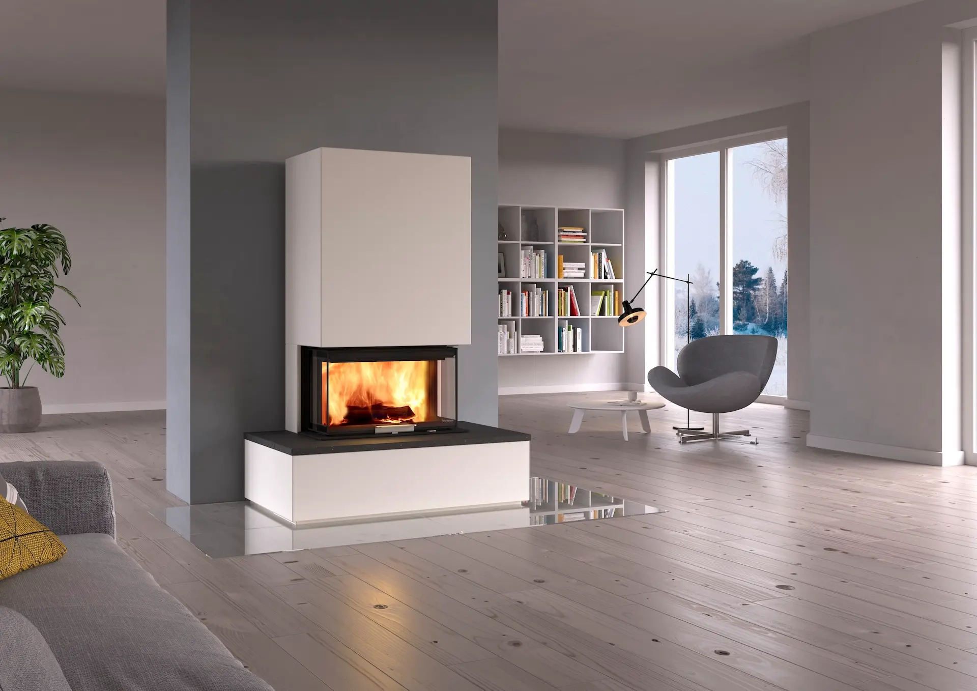 Moderni takkaratkaisu olohuoneessa